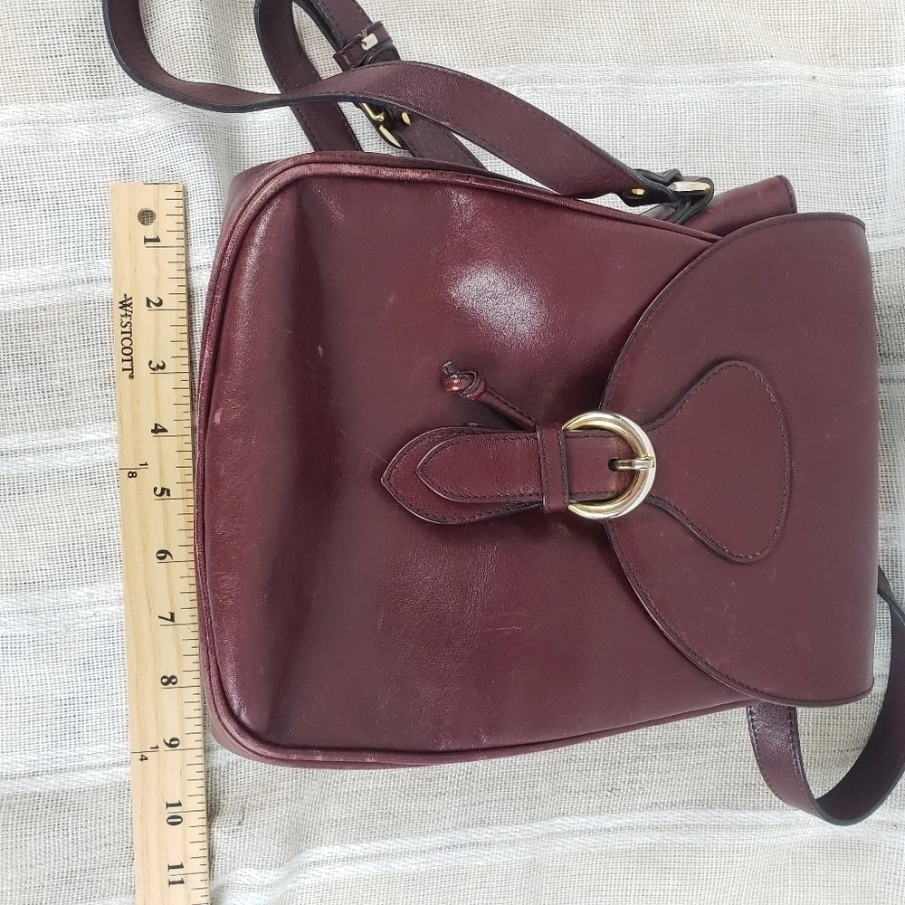 Leather Guild Drawstring Crossbody‎ Bag Purse Maroon